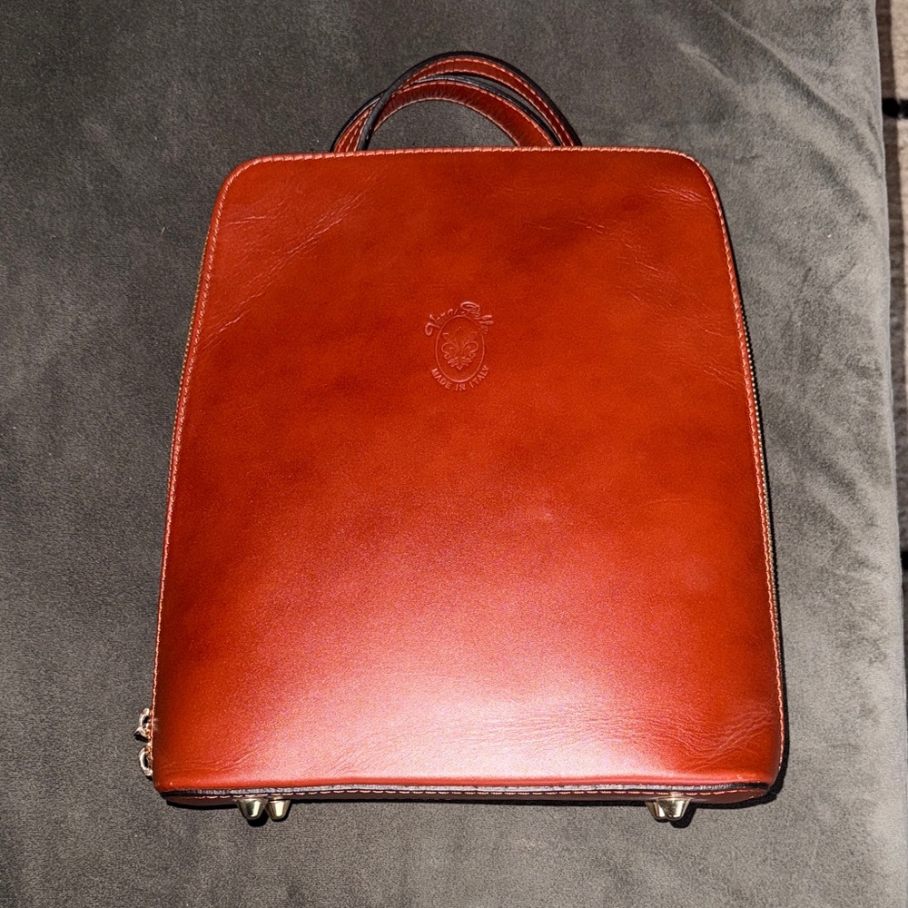 Italian “Vera Pelle” Genuine Leather Backpack Crossbody Purse Brown New! $295